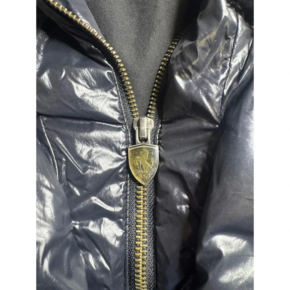 Puma Scuderia Ferrari black Shiny Puffer Jacket Womens Large Embroidered‎ Logo